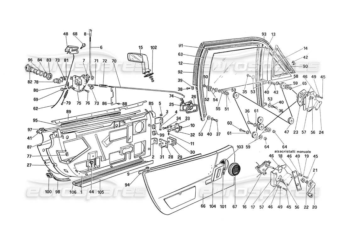 Ferrari 288 GTO Doors Parts Diagram