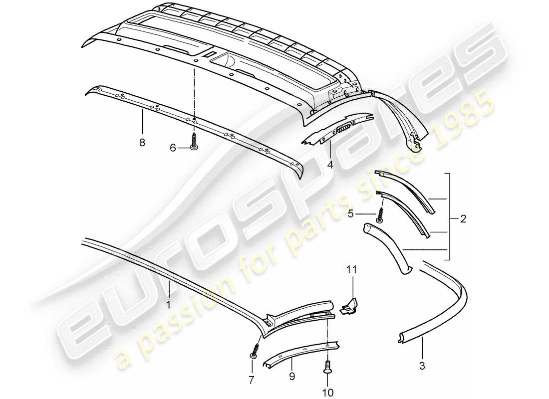 Porsche Boxster 987 (2005) Convertible top Part Diagram