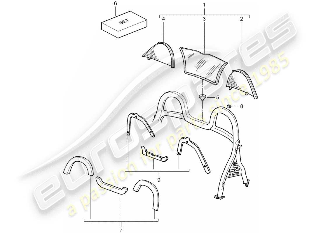 Porsche Boxster 987 (2005) WINDSCREEN Part Diagram