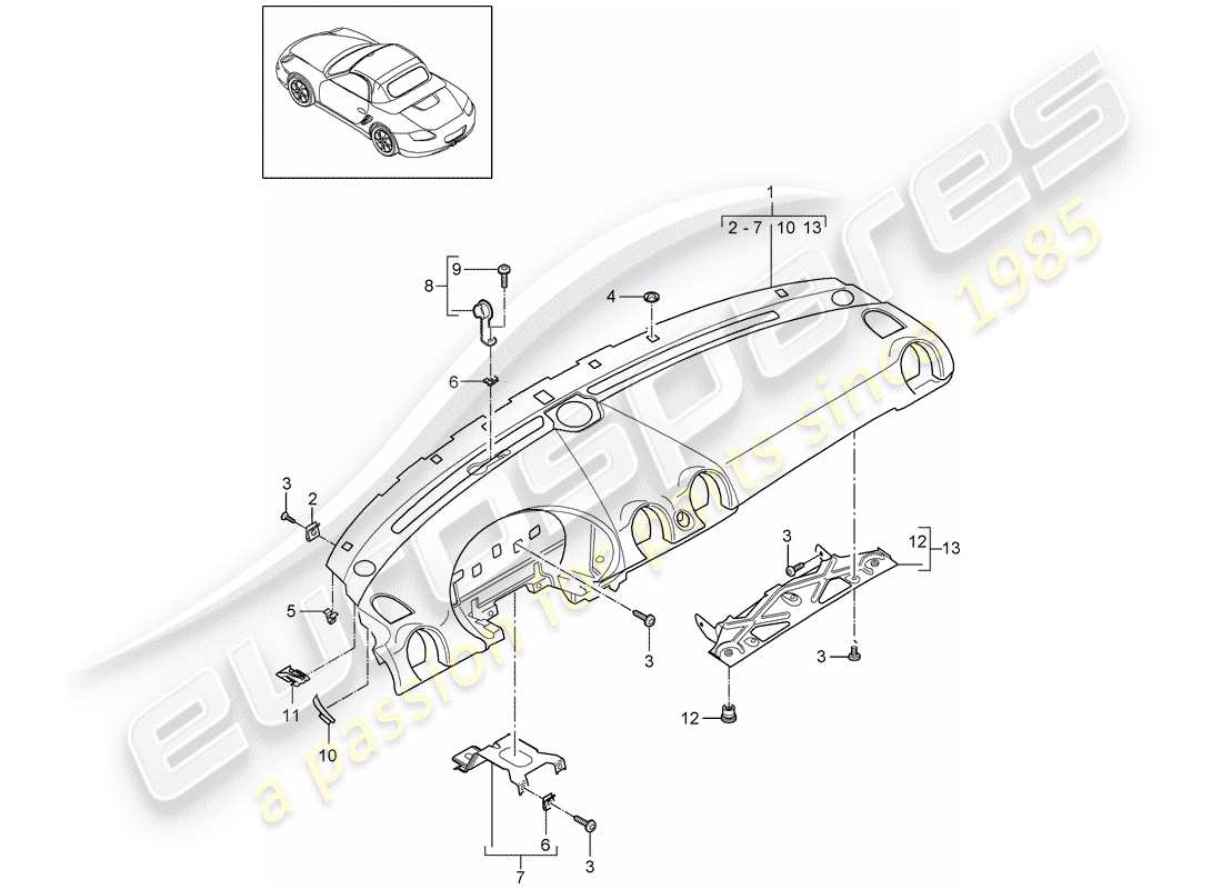 Porsche Boxster 987 (2007) dash panel trim Part Diagram