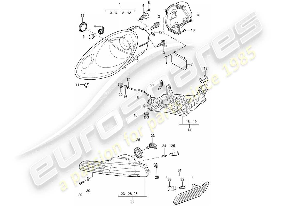 Porsche Boxster 987 (2008) headlamp Part Diagram