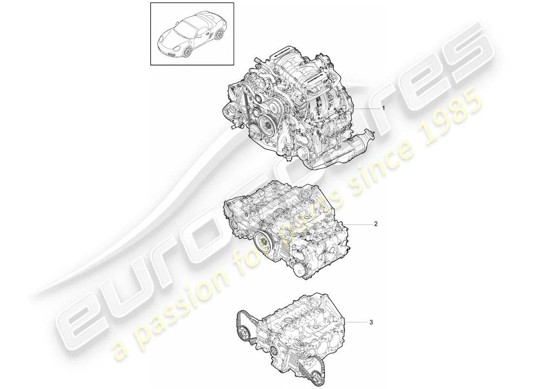 Porsche Boxster 987 (2009) REPLACEMENT ENGINE Part Diagram