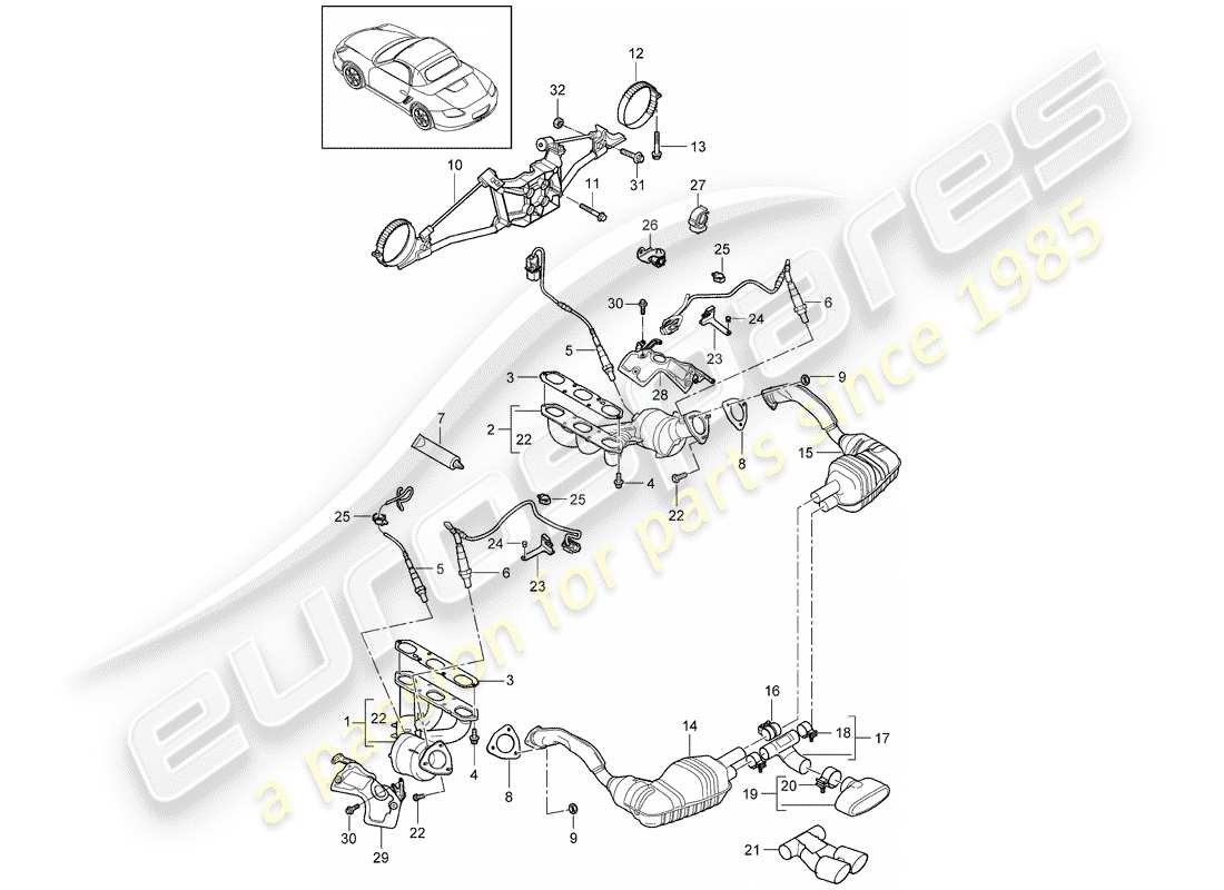 Porsche Boxster 987 (2009) Exhaust System Part Diagram