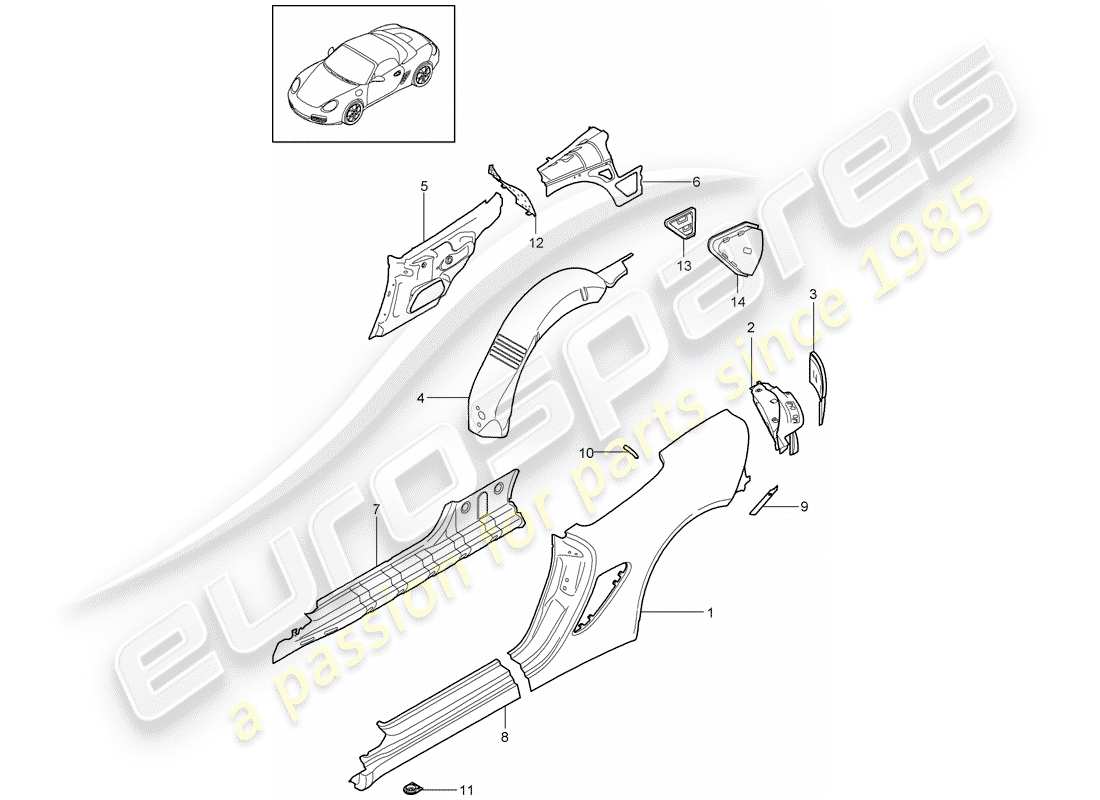 Porsche Boxster 987 (2009) SIDE PANEL Part Diagram