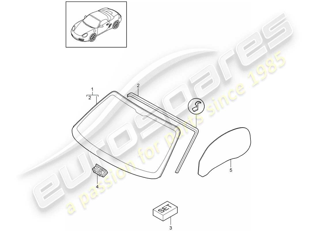 Porsche Boxster 987 (2009) WINDOW GLAZING Part Diagram