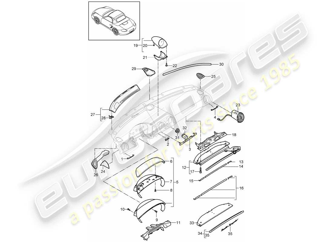 Porsche Boxster 987 (2009) dash panel trim Part Diagram