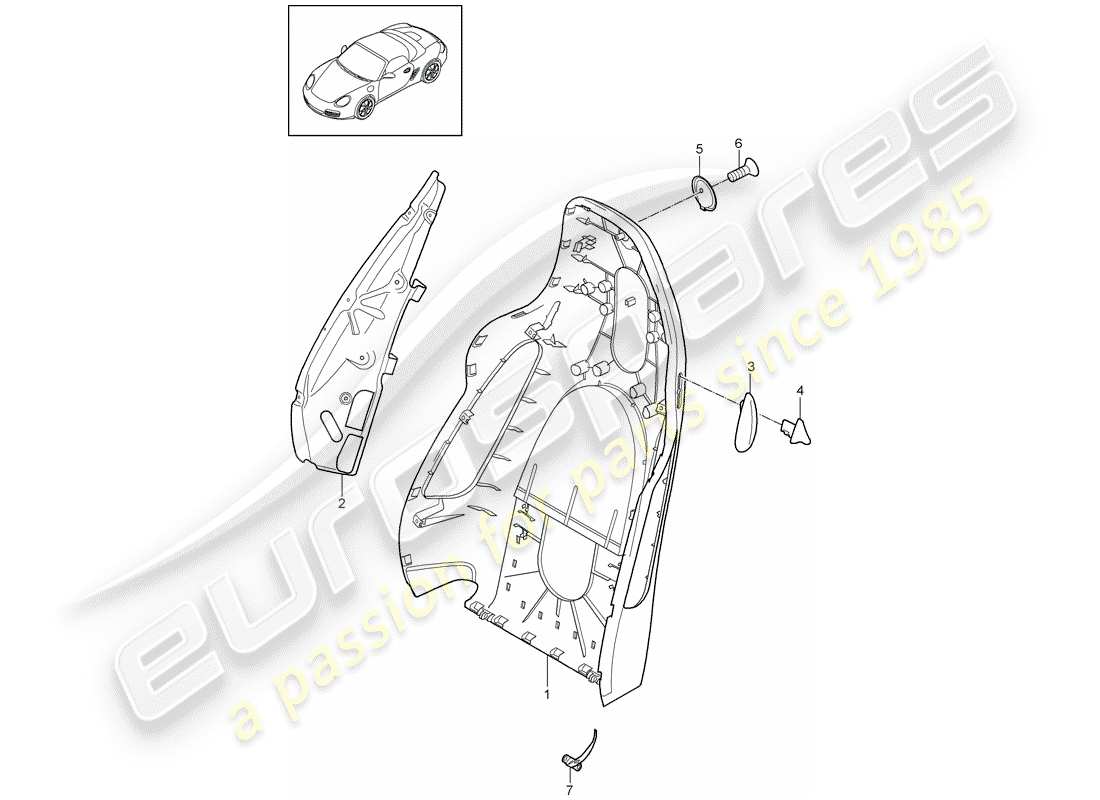 Porsche Boxster 987 (2009) backrest shell Part Diagram