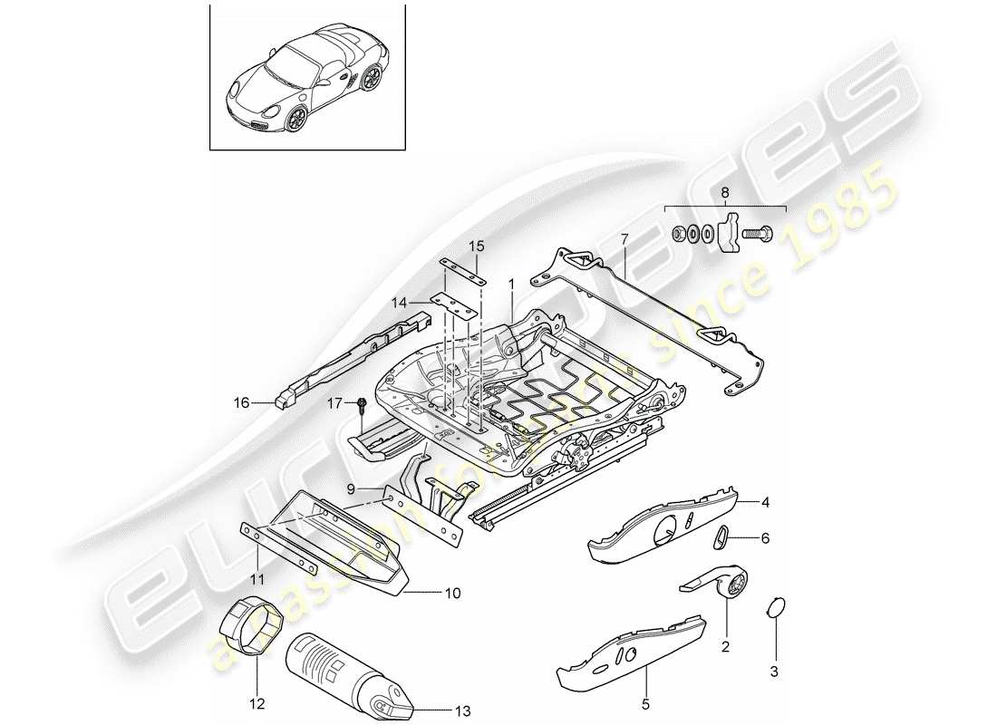 Porsche Boxster 987 (2009) seat frame Part Diagram