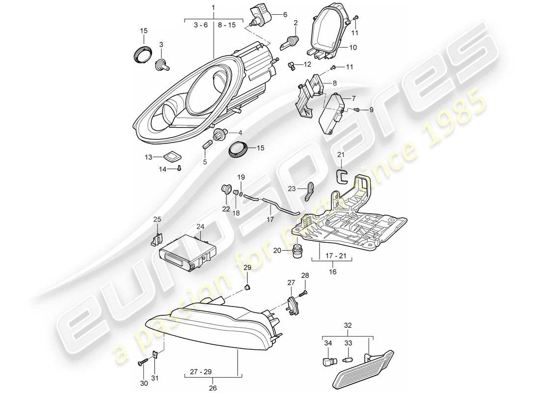 Porsche Boxster 987 (2009) headlamp Part Diagram