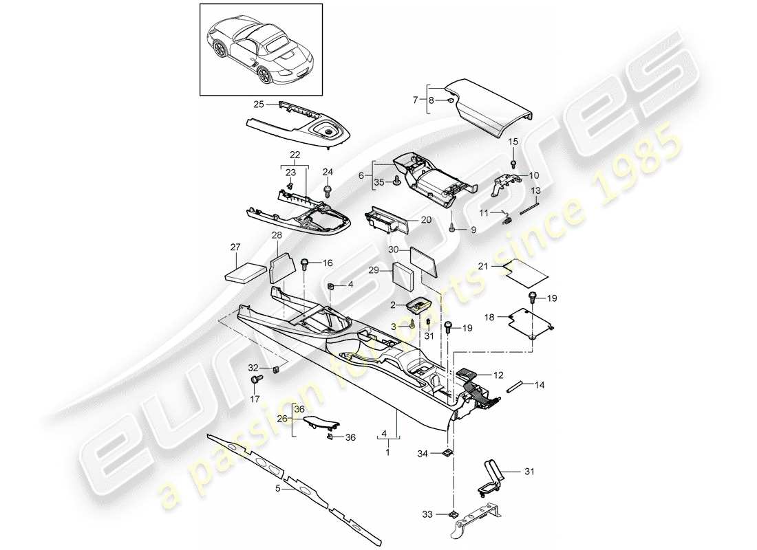 Porsche Boxster 987 (2010) CENTER CONSOLE Part Diagram