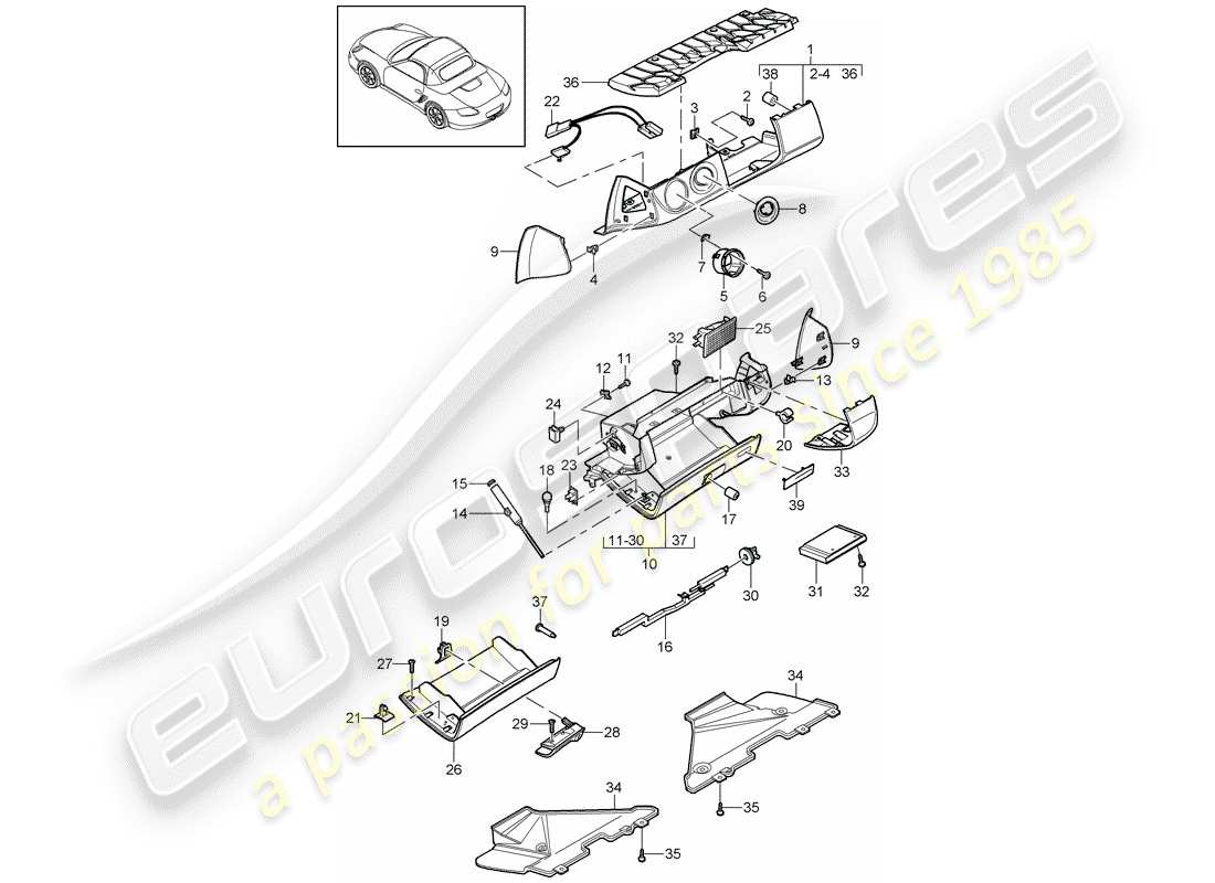 Porsche Boxster 987 (2011) GLOVE BOX Part Diagram