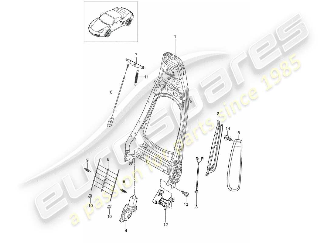 Porsche Boxster 987 (2011) backrest frame Part Diagram