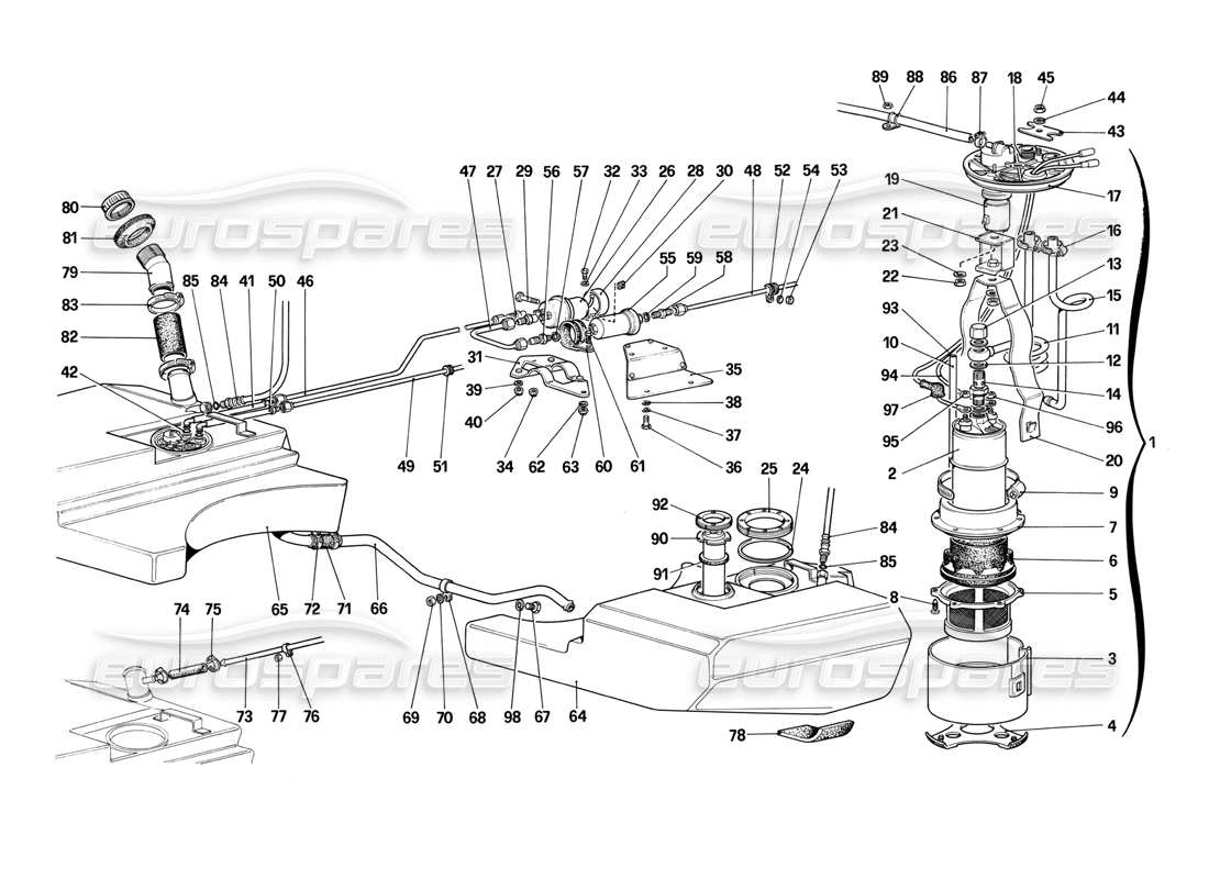 Ferrari 412 (Mechanical) fuel tanks, pumps, lines Part Diagram