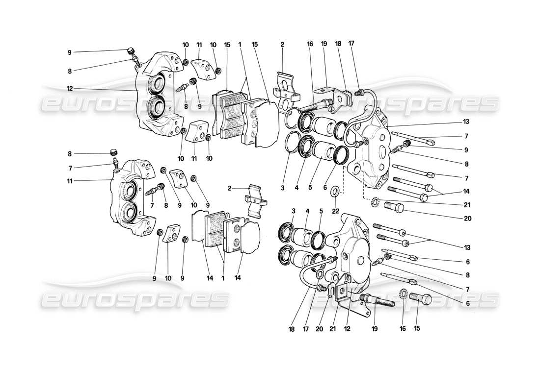 Ferrari 412 (Mechanical) Calipers for Front and Rear Brakes Parts Diagram