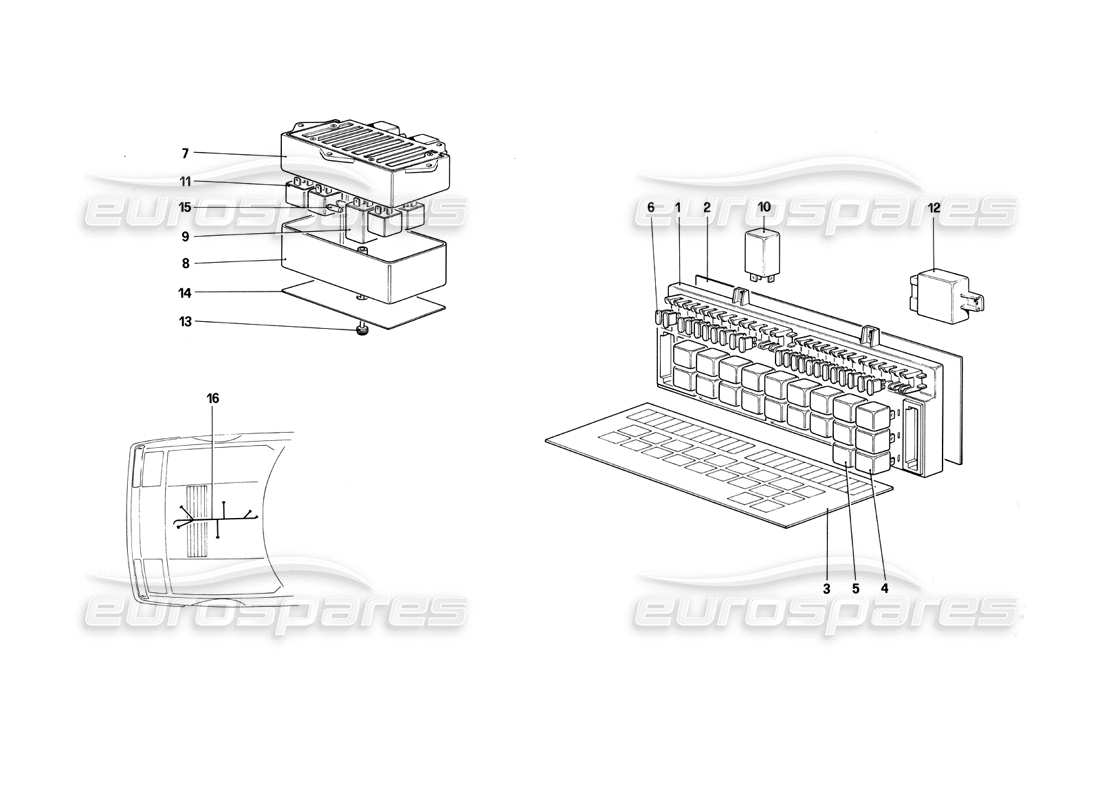 Ferrari 412 (Mechanical) Electrical System, Fuses and Relays Part Diagram