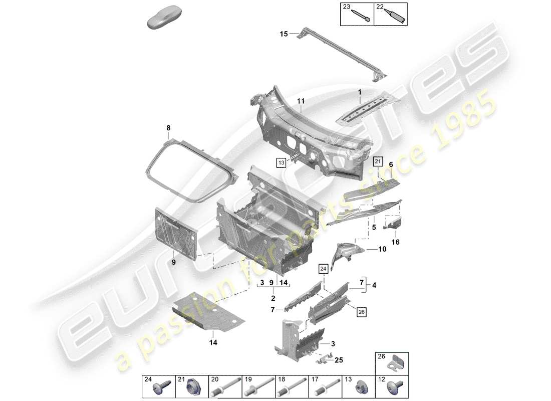 Porsche Boxster Spyder (2019) front end Parts Diagram