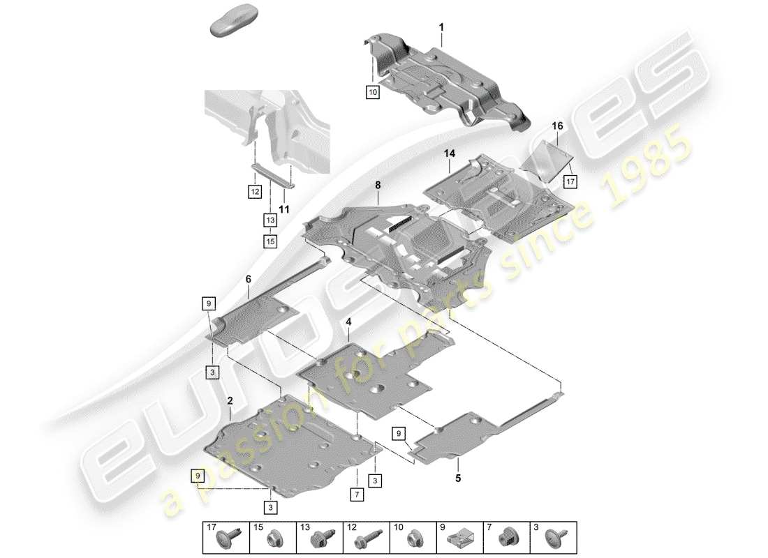 Porsche Boxster Spyder (2019) UNDERBODY LINING Parts Diagram