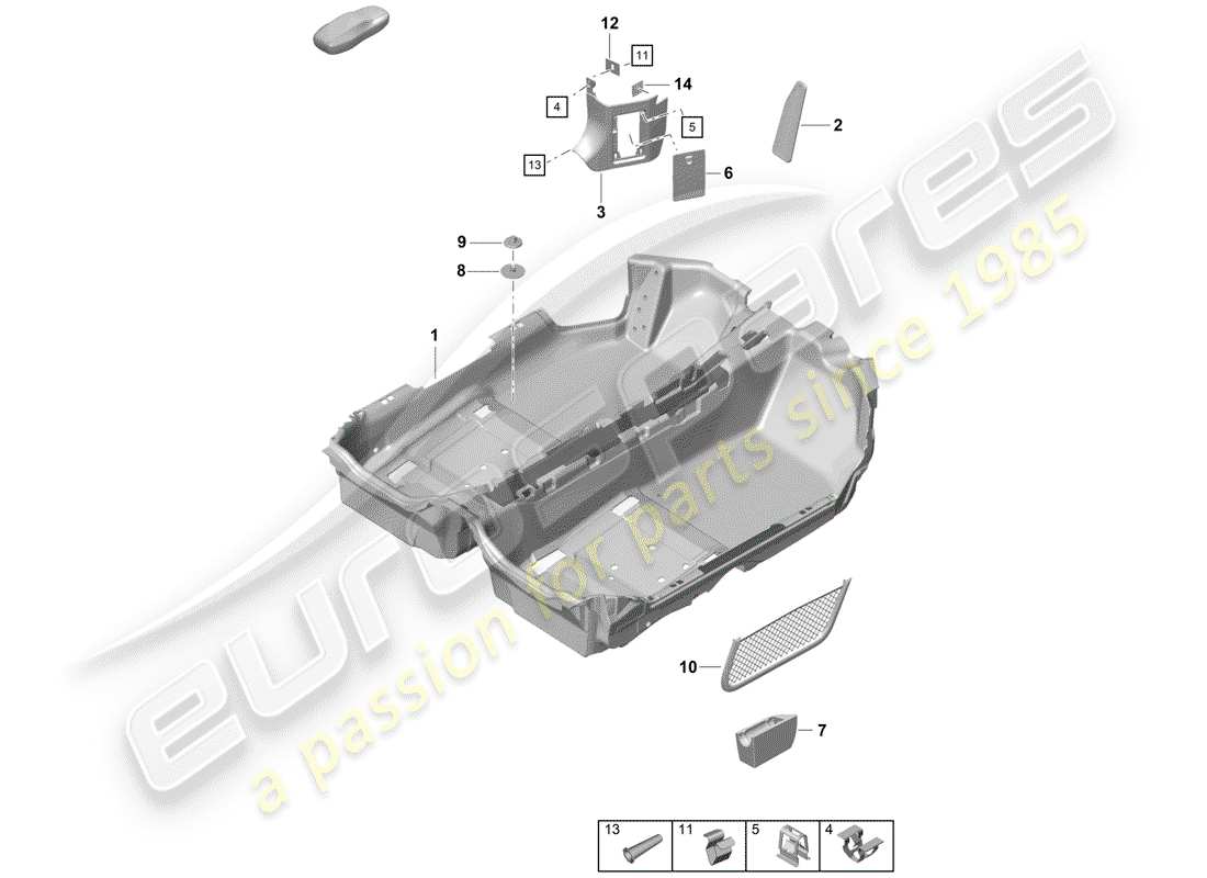 Porsche Boxster Spyder (2019) floor cover Parts Diagram