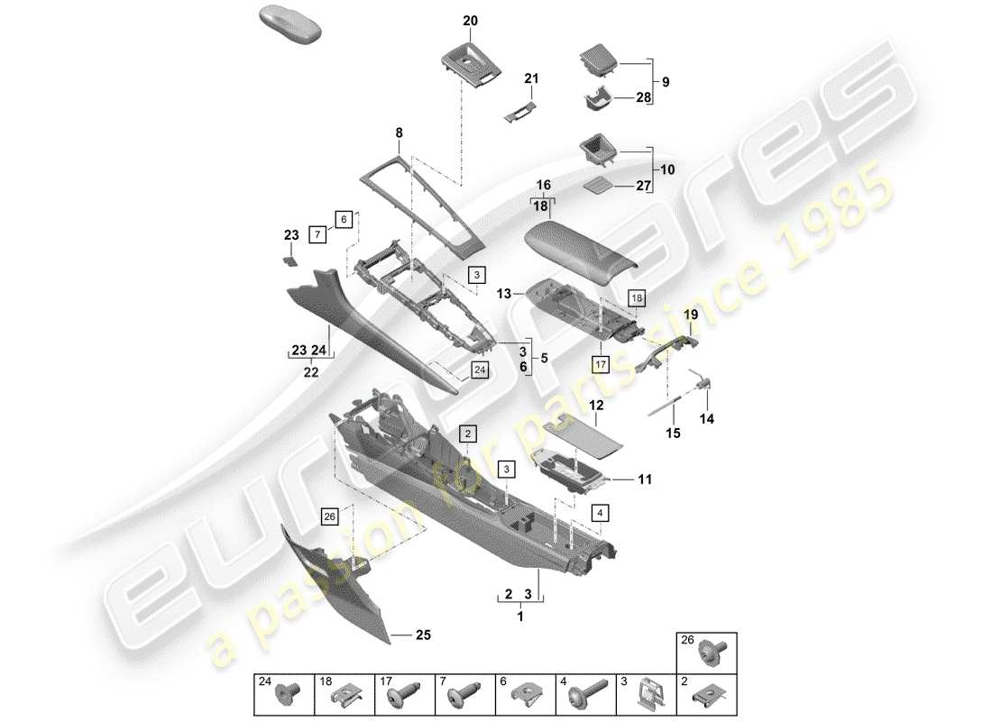 Porsche Boxster Spyder (2019) CENTER CONSOLE Parts Diagram