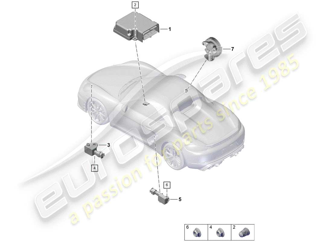 Porsche Boxster Spyder (2019) air bag control module Parts Diagram