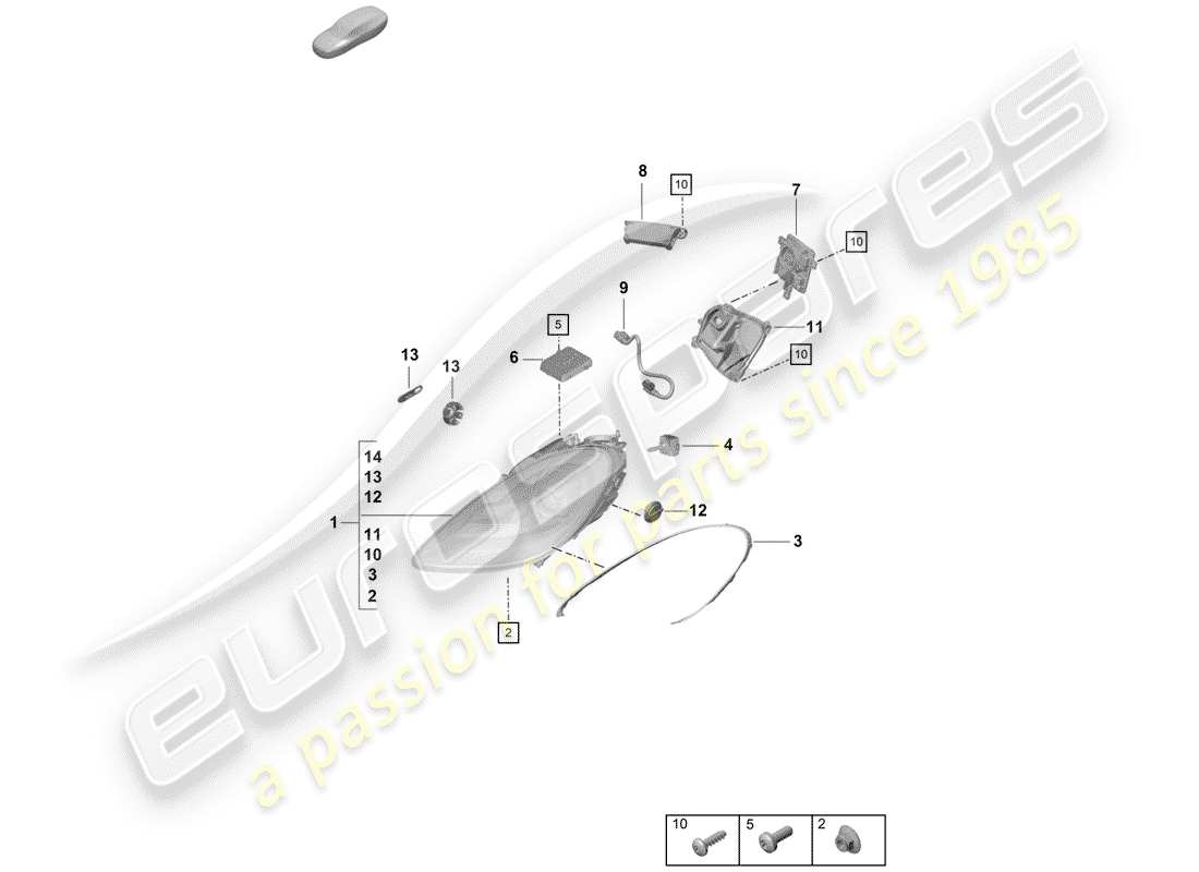 Porsche Boxster Spyder (2019) headlamp Parts Diagram