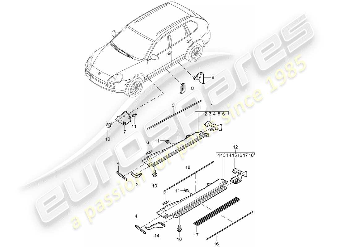 Porsche Cayenne (2004) trims Parts Diagram (810-011)