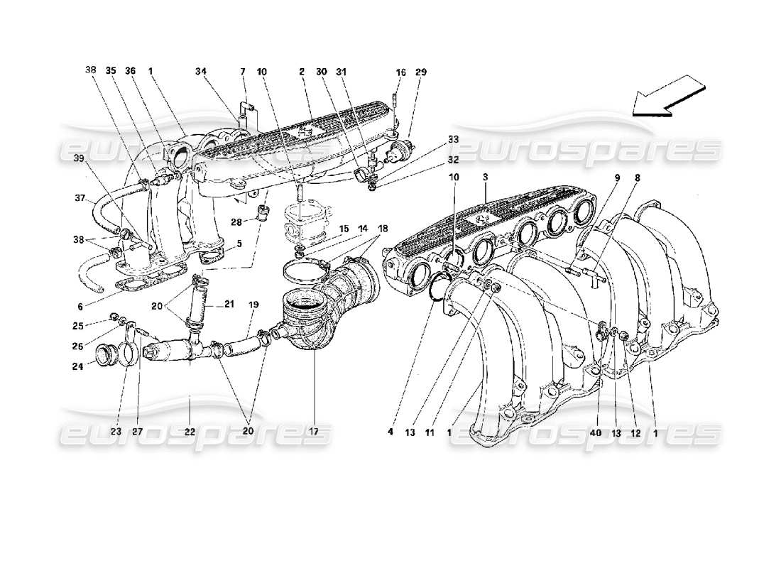Ferrari 512 TR Air Intake Manifolds Parts Diagram