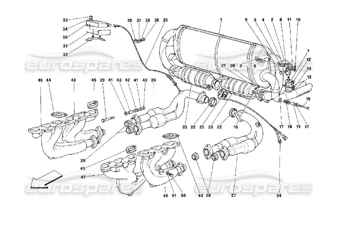 Ferrari 512 TR Exhaust System -Valid for USA, CDN, AUS, CH- Parts Diagram