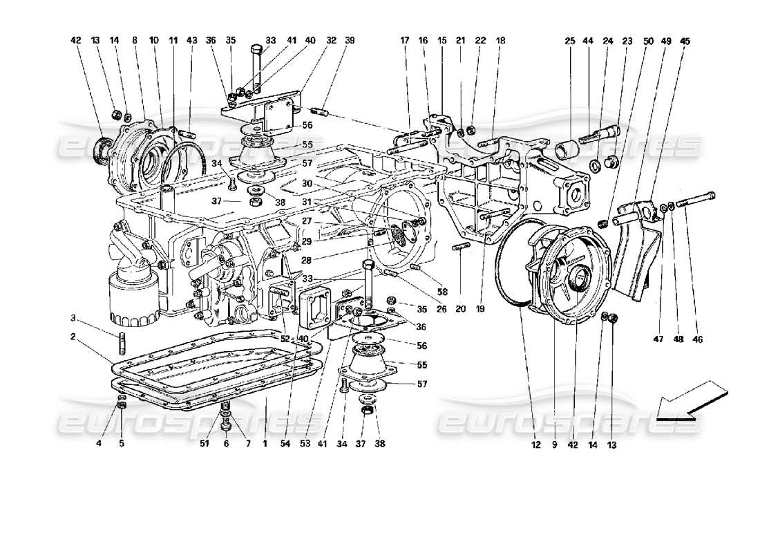 Ferrari 512 TR Gearbox - Mounting and Covers Parts Diagram