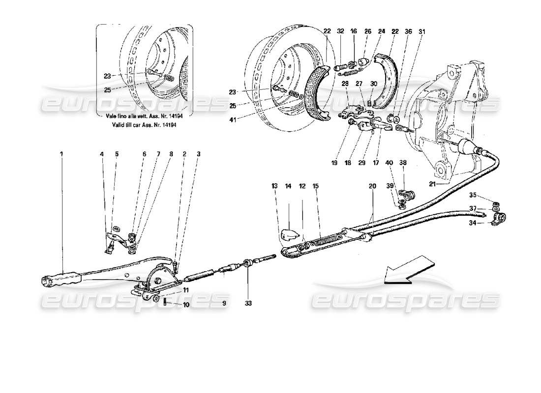 Ferrari 512 TR Hand - Brake Control Parts Diagram