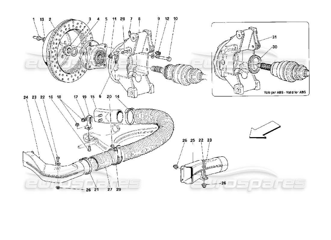 Ferrari 512 TR Rear Suspension - Brake Disc Parts Diagram