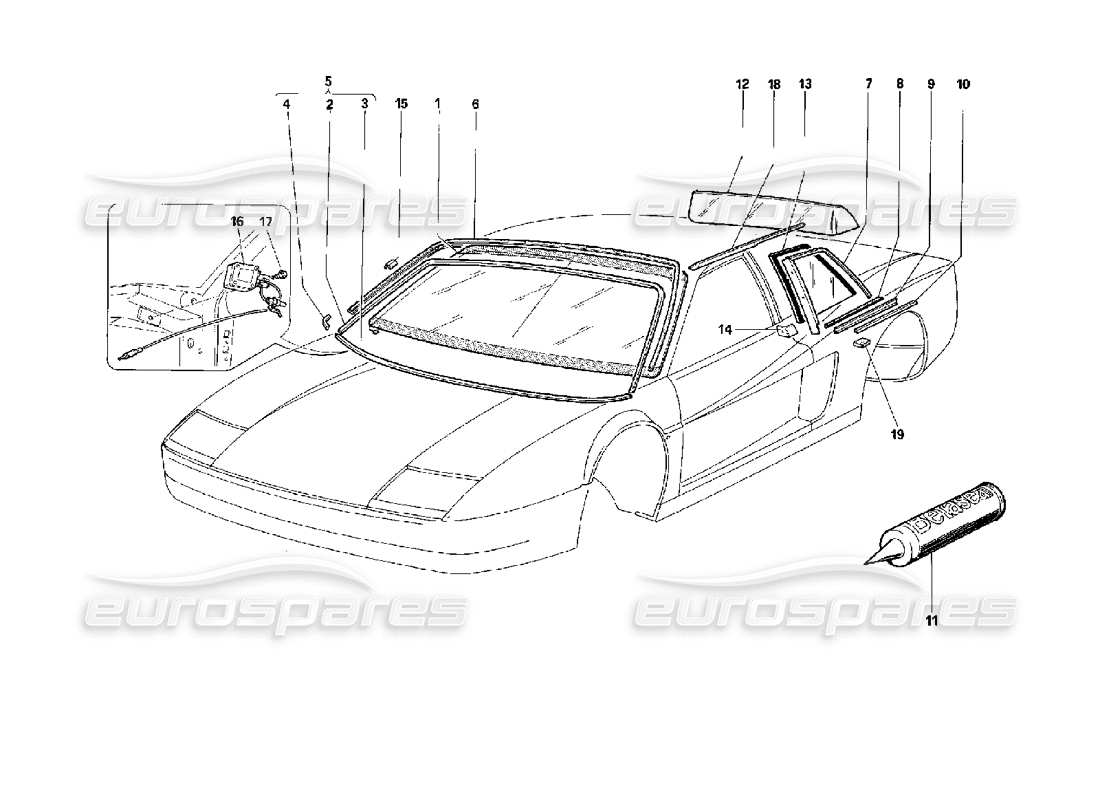 Ferrari 512 TR Windows Parts Diagram