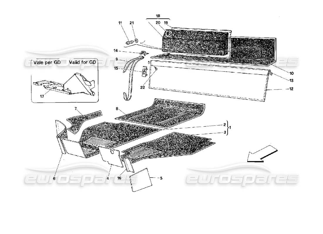Ferrari 512 TR Carpets Parts Diagram