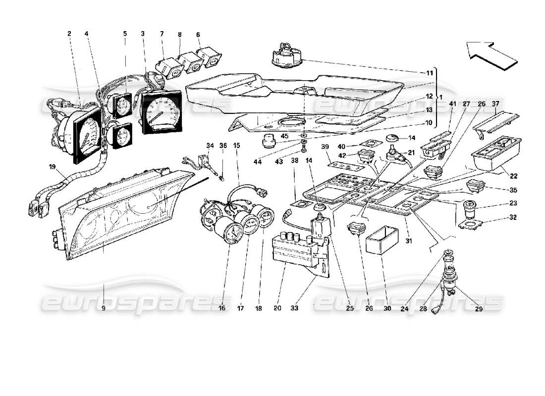 Ferrari 512 TR Instruments and Passenger Compartment Accessories Part Diagram