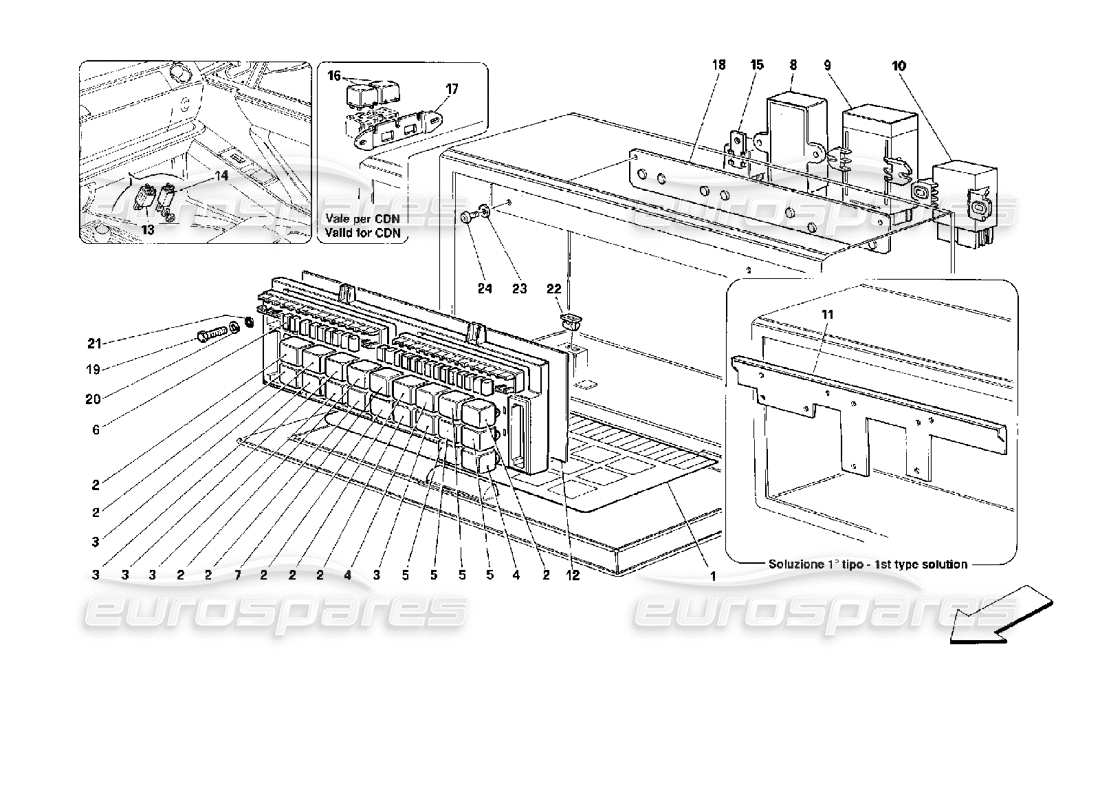 Ferrari 512 TR Valves and Relays Parts Diagram