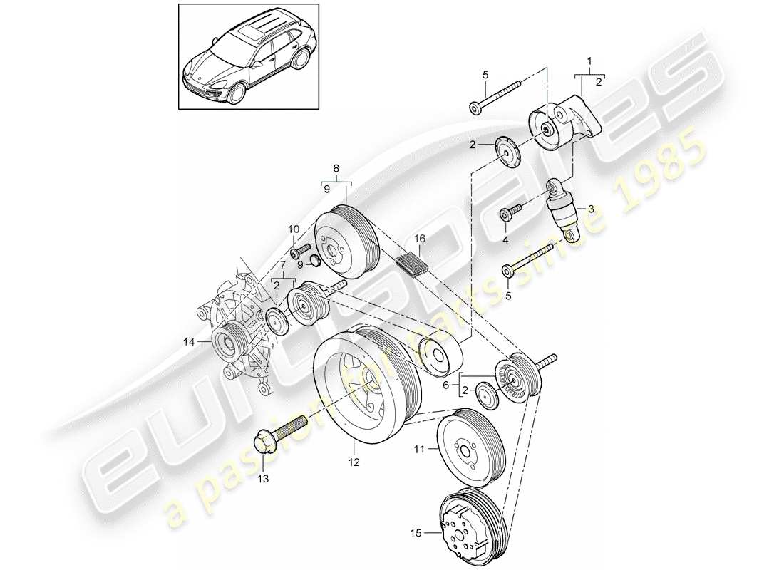 Porsche Cayenne E2 (2012) belt tensioner Part Diagram