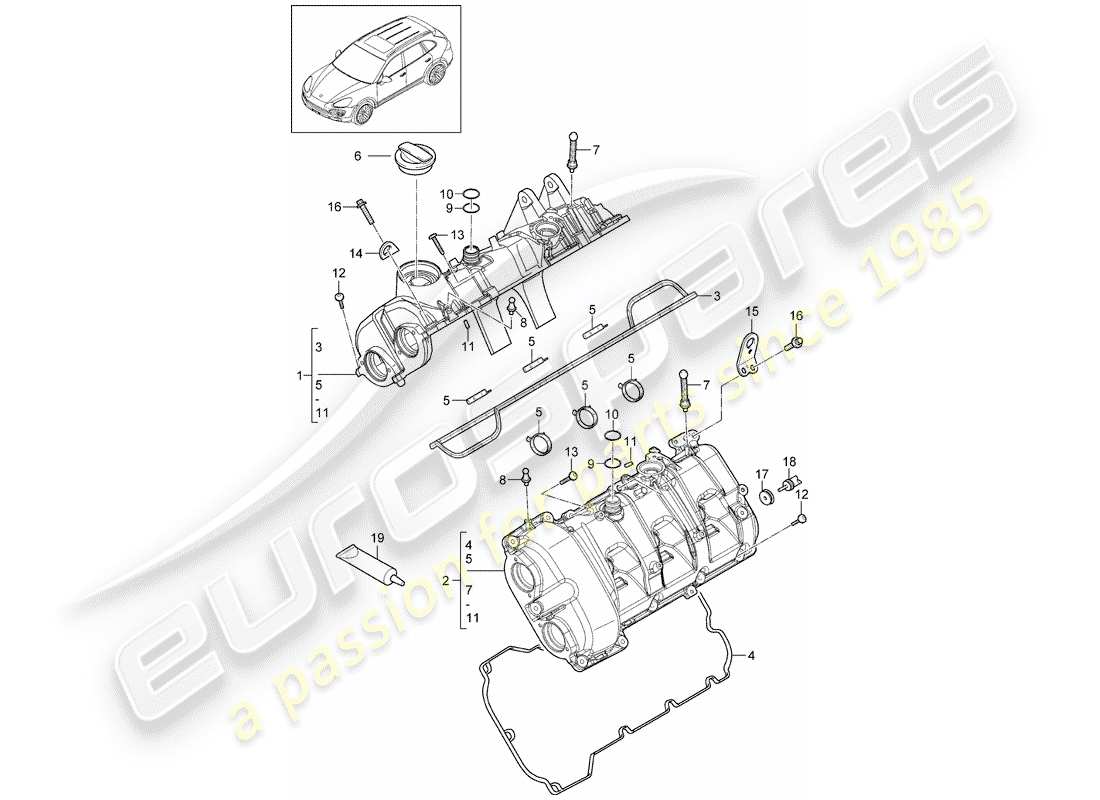 Porsche Cayenne E2 (2012) valve cover Part Diagram