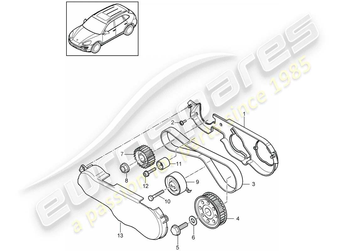 Porsche Cayenne E2 (2012) toothed belt Part Diagram