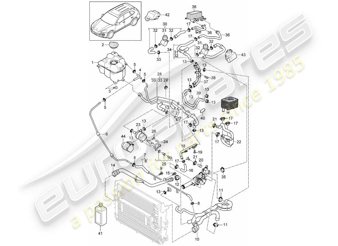 Porsche Cayenne E2 (2012) water cooling 4 Part Diagram