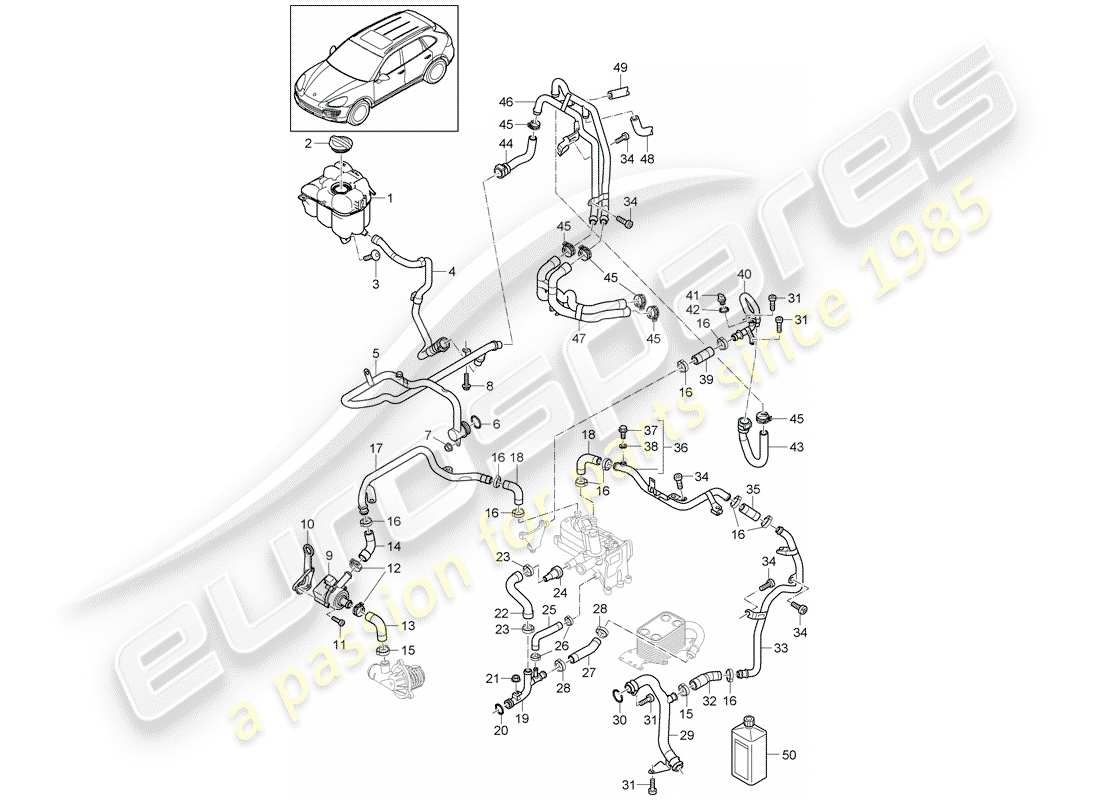 Porsche Cayenne E2 (2012) water cooling 4 Part Diagram