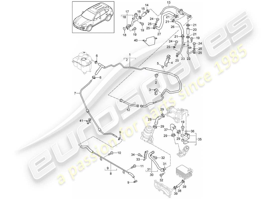 Porsche Cayenne E2 (2012) water cooling Part Diagram