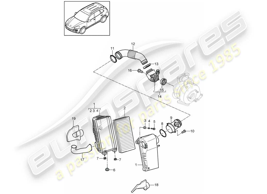 Porsche Cayenne E2 (2012) air cleaner with connecting Part Diagram