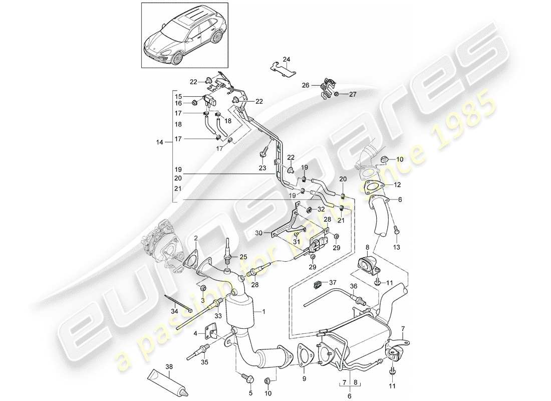 Porsche Cayenne E2 (2012) Exhaust System Part Diagram