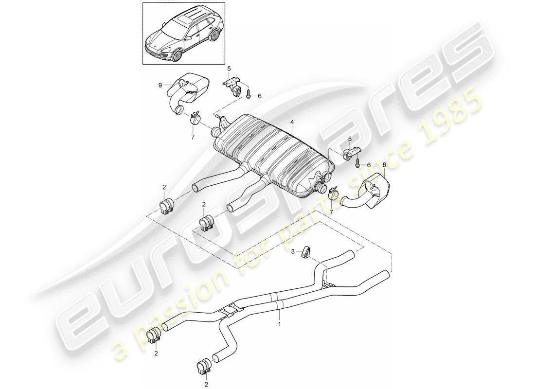 Porsche Cayenne E2 (2012) Exhaust System Part Diagram