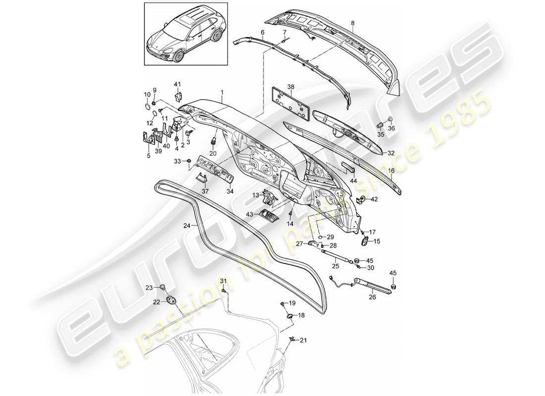 Porsche Cayenne E2 (2012) REAR TRUNK LID Part Diagram