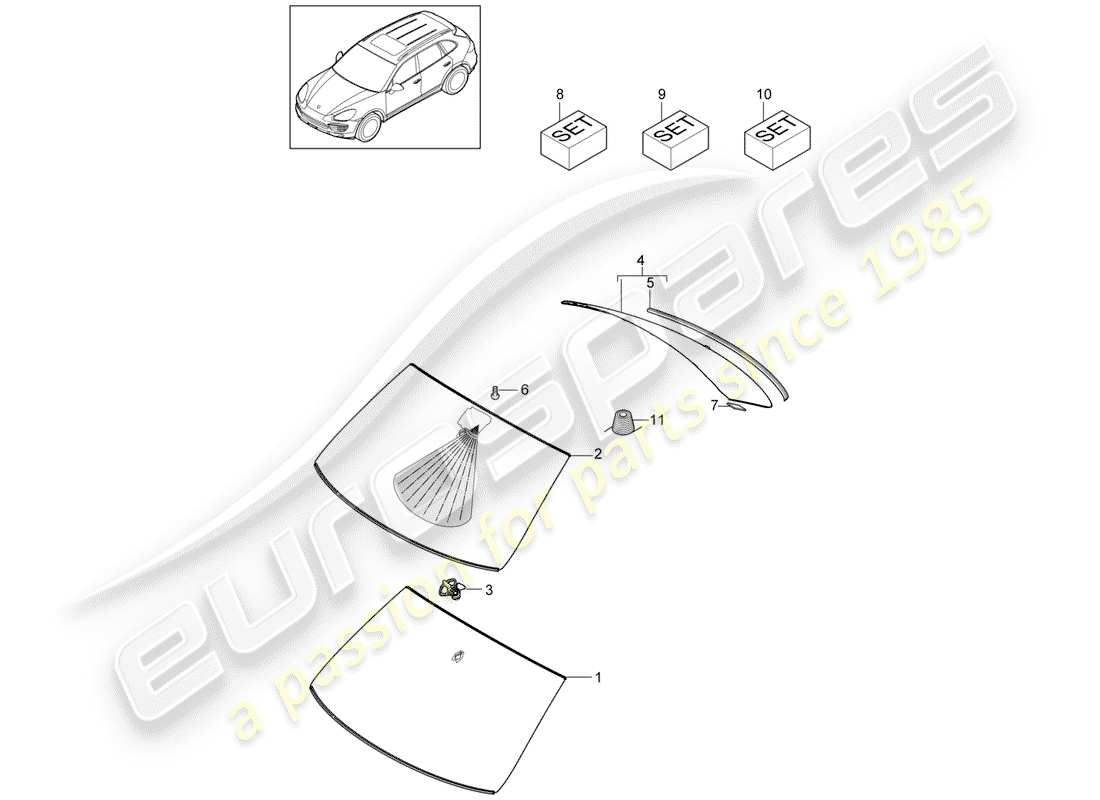 Porsche Cayenne E2 (2012) WINDOW GLASSES Part Diagram