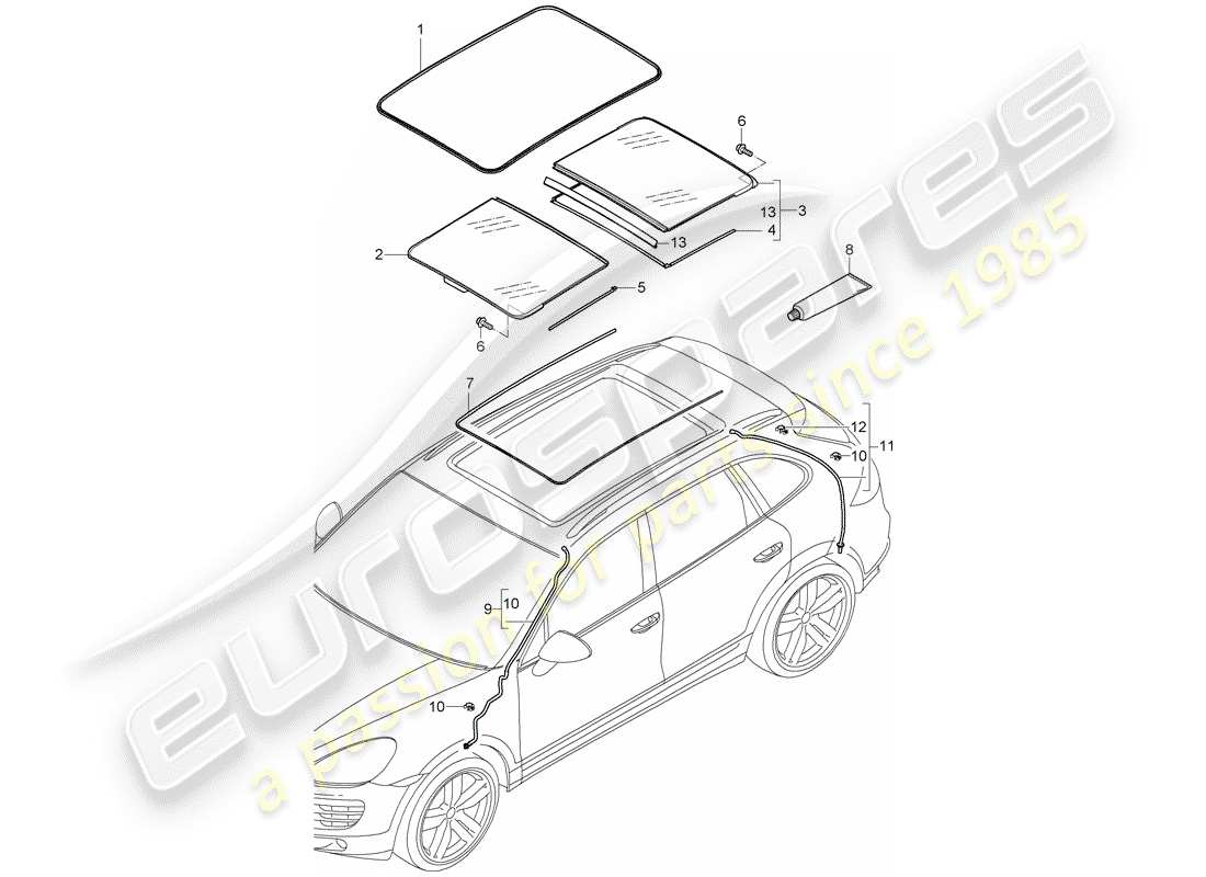 Porsche Cayenne E2 (2012) glass roof Part Diagram