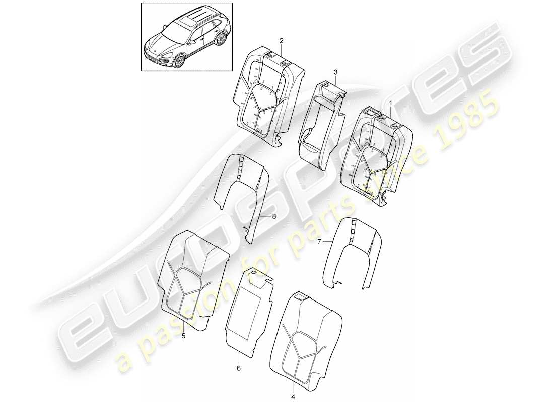 Porsche Cayenne E2 (2012) back seat backrest Part Diagram