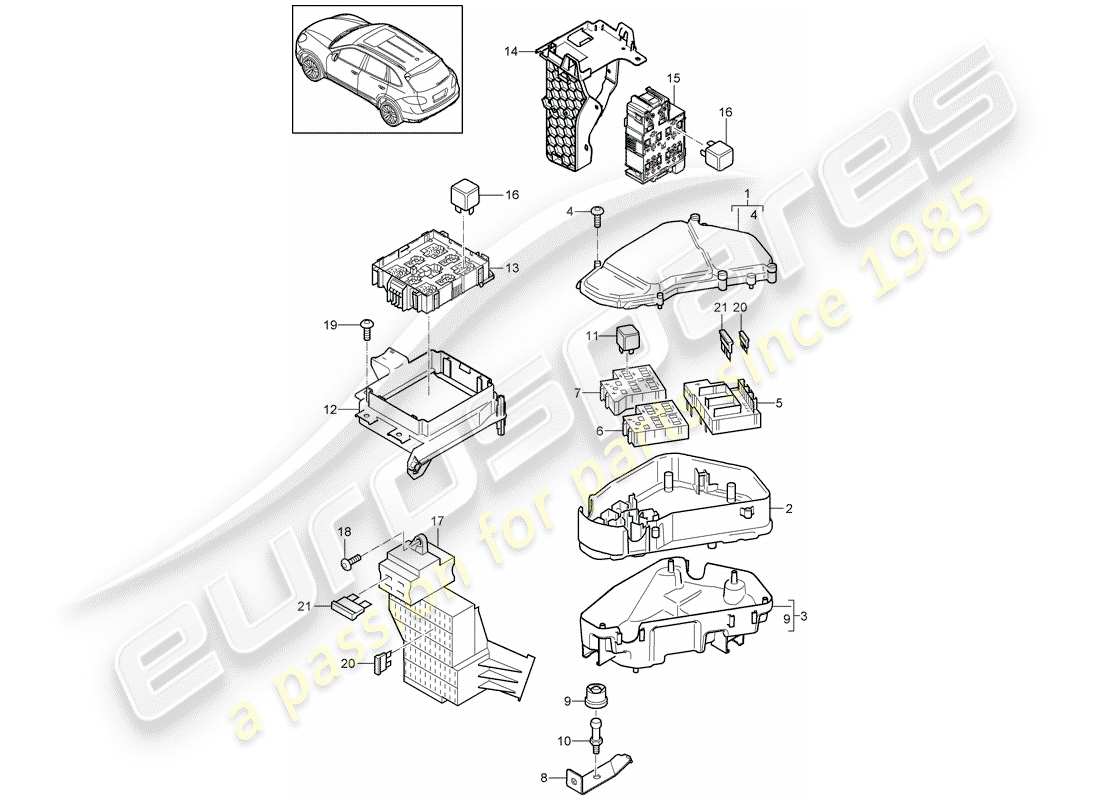 Porsche Cayenne E2 (2012) fuse box/relay plate Part Diagram