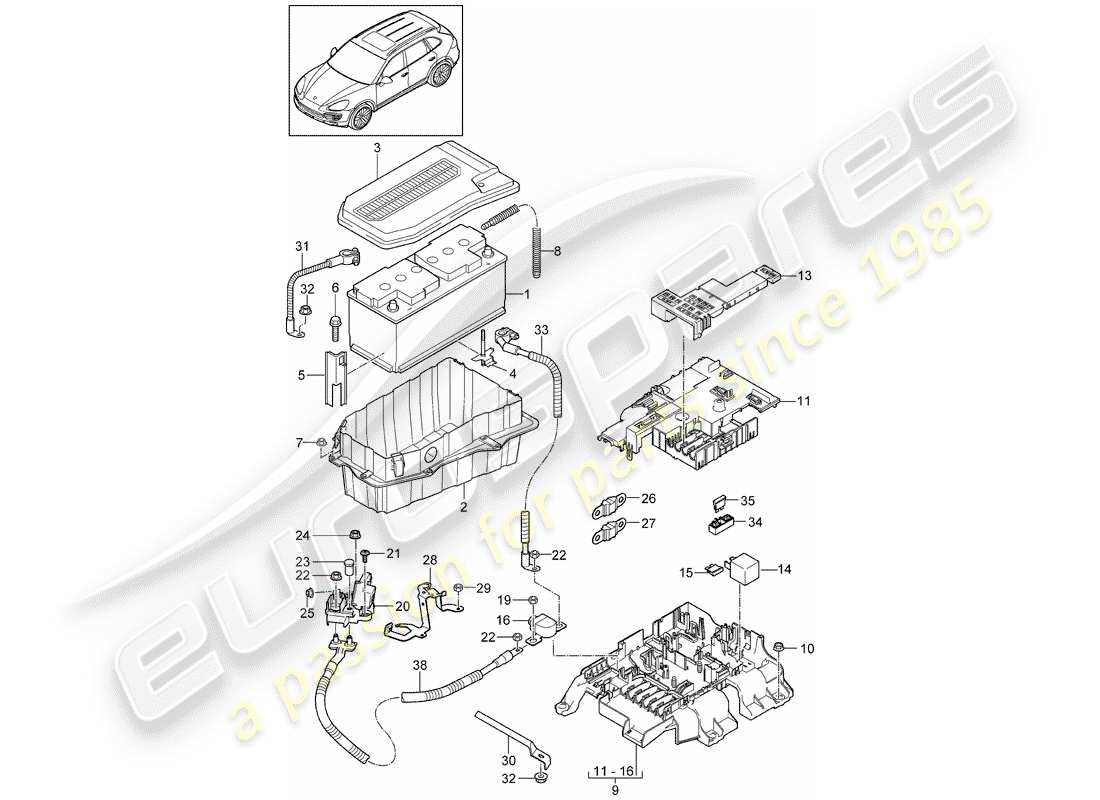 Porsche Cayenne E2 (2012) Battery Part Diagram